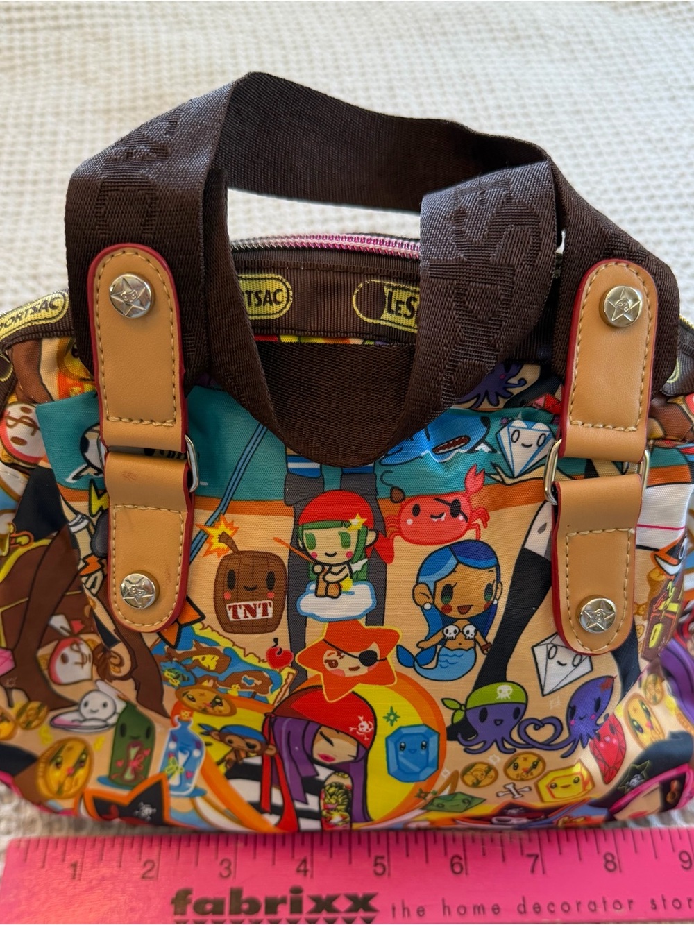 Tokidoki LeSportsac pirate print small satchel  Brown, Tan, Blue, Red